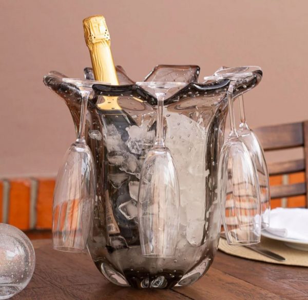 Champanheira De Decoração Em Murano 8 Taças Ambar - Image 3