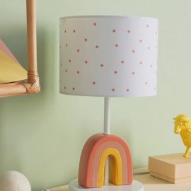 Candeeiro de mesa de cabeceira, com pé em forma de arco-íris - rosa