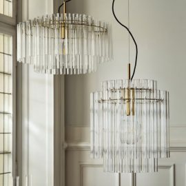 Candeeiro suspenso, vidro/chapeado em latão, 54 cm