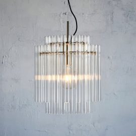 Candeeiro suspenso, vidro/chapeado em latão, 38 cm
