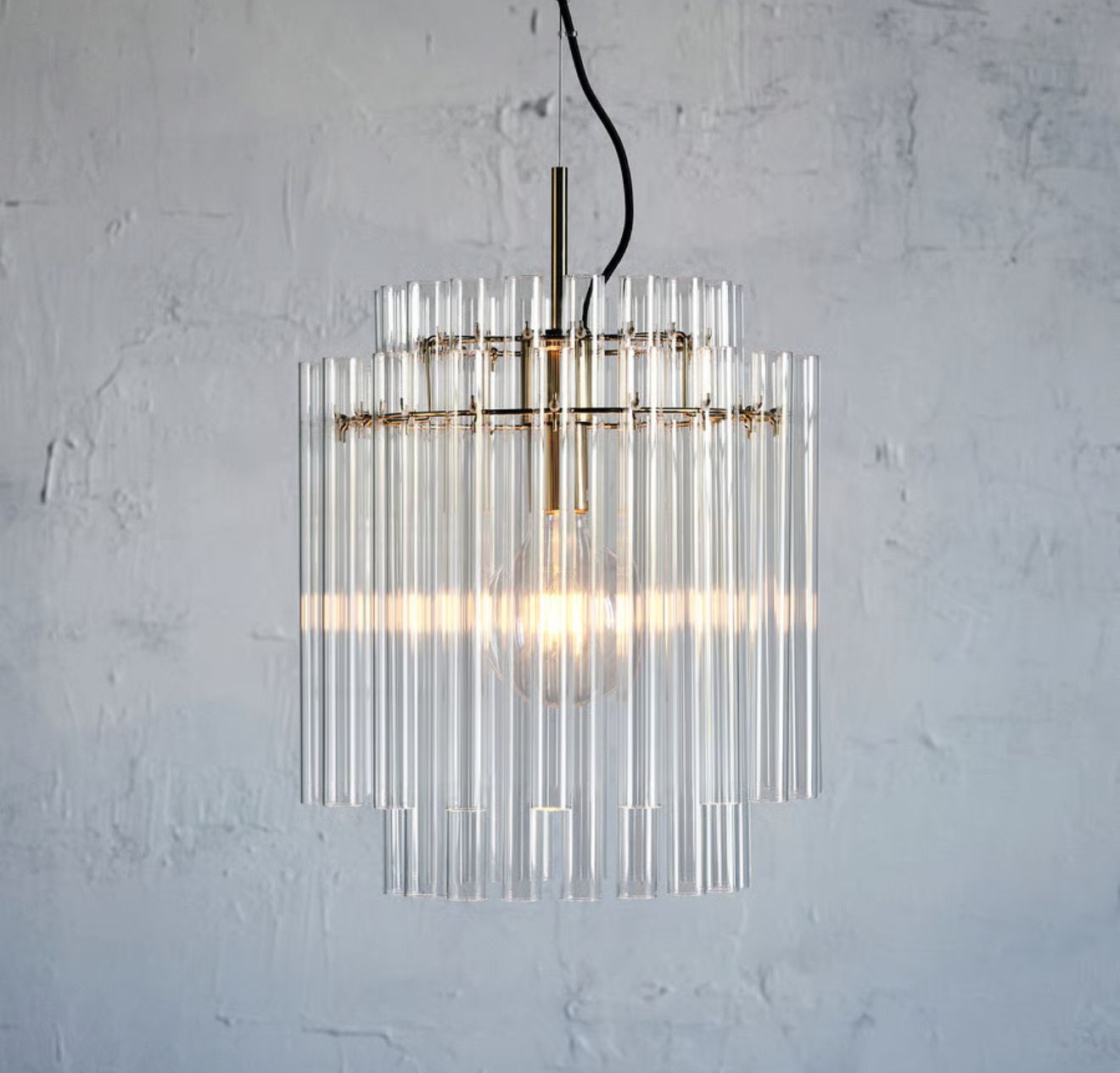 Candeeiro suspenso, vidro/chapeado em latão, 38 cm
