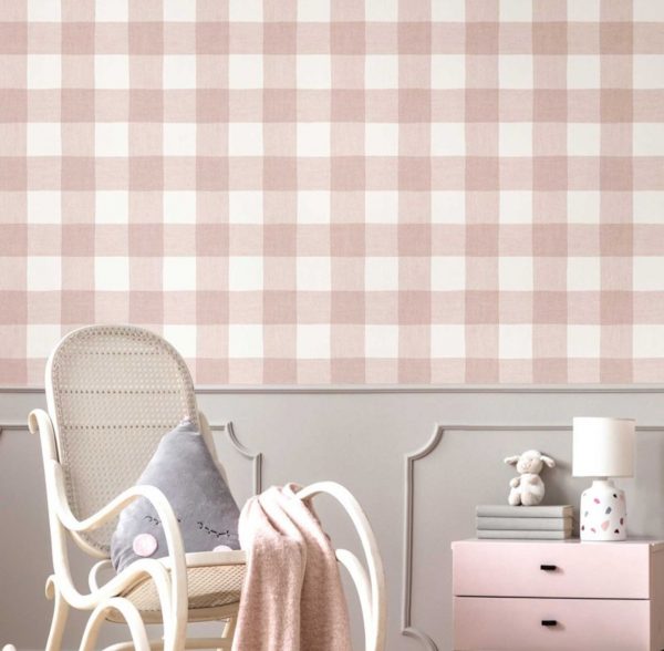 Papel de parede infantil XADREZ EFEITO TECIDO ROSA - Image 2
