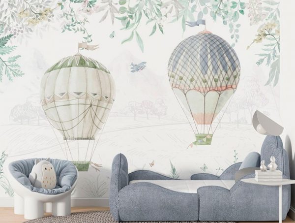 Mural Infantil Voando de Balão Verde - Image 2