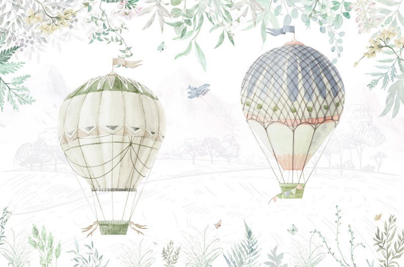 Mural Infantil Voando de Balão Verde