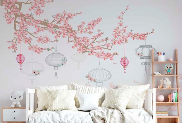Mural Infantil Lanternas Chinesas no Cerejeiro - Image 2
