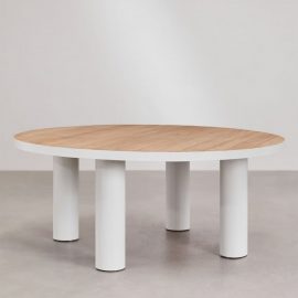 Mesa de jardim redonda Riviera Ø180 cm em madeira de teca e alumínio