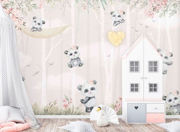 Mural Infantil Pandas Amorosas - Image 2