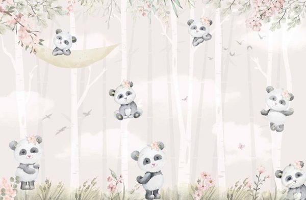 Mural Infantil Pandas Amorosas