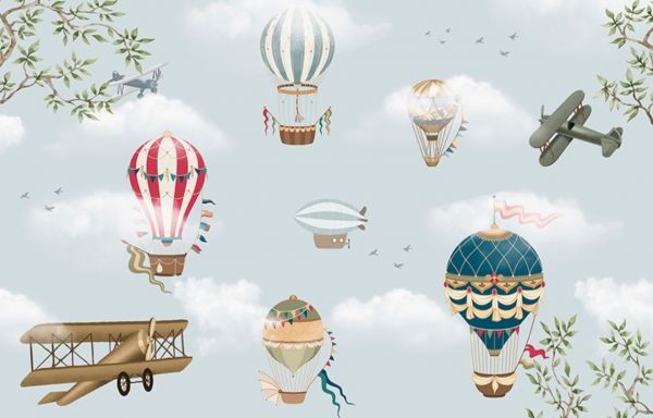 Mural Infantil Aviões e Balões