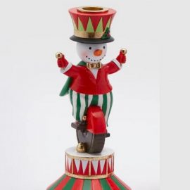 Castiçal Boneco de Neve Natal Circo Vermelho e Verde 
