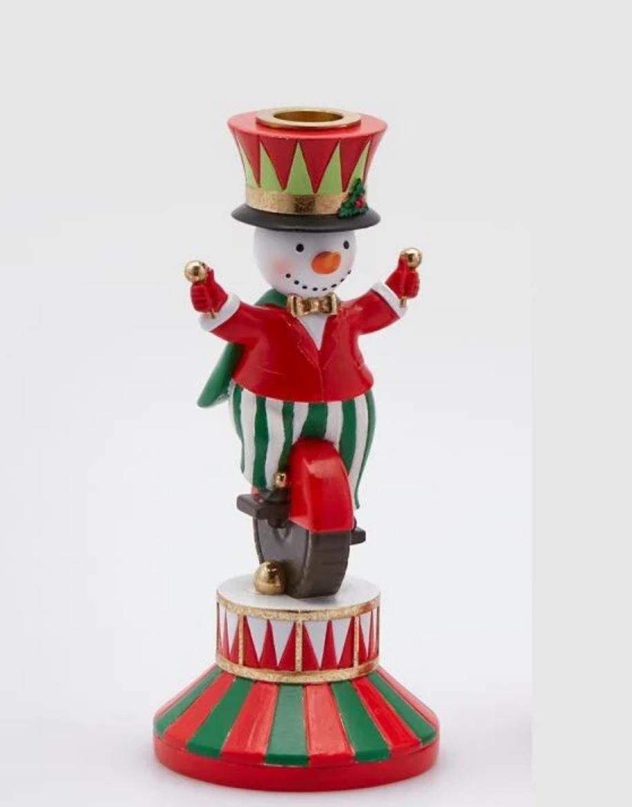 Castiçal Boneco de Neve Natal Circo Vermelho e Verde 