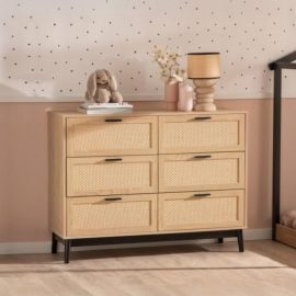 favorite_border Cómoda infantil com 6 gavetas em madeira cor natural e fibra natural