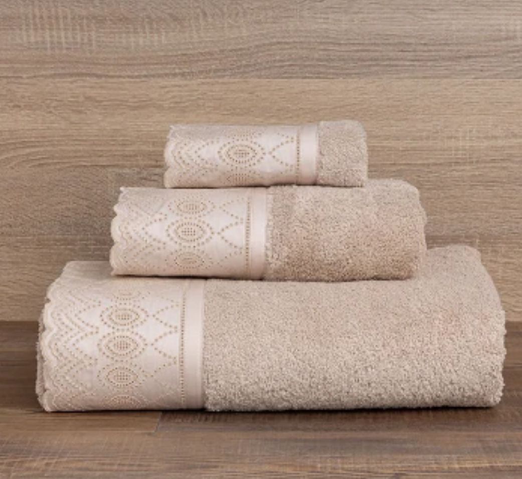Jogo de 3 toalhas 100% algodão Bege