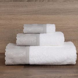 Jogo de 3 toalhas 100% algodão Branca/Cinza