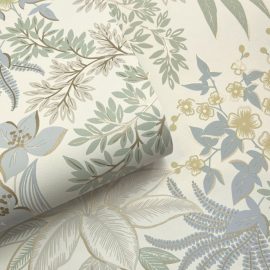 BOTÂNICO FLORAL AZUL E VERDE PASTEL